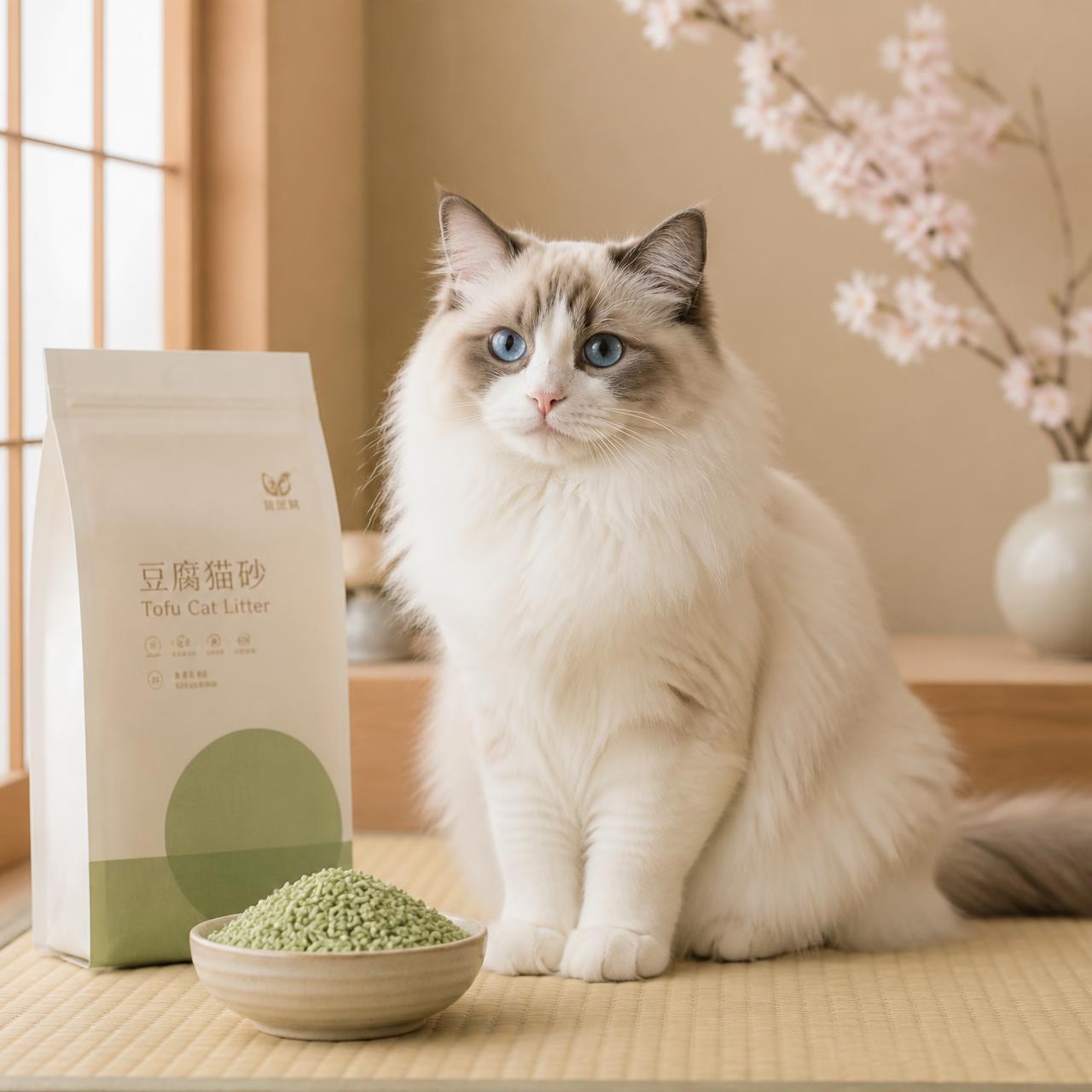 Ragdoll cat sitting beside NEKO litter